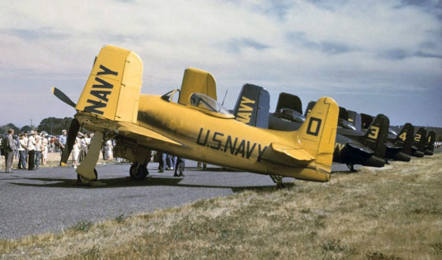 Beetle Bomb parked with the other Blue Angel Bearcats. (US Navy)